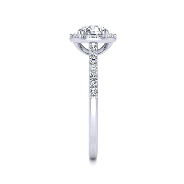 1 Carat Round Halo Diamond Engagement Ring in 14K White Gold. Very Popular, Super Beautiful, Classically Elegant
