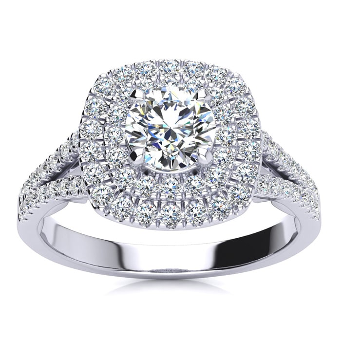 1 Carat Double Halo Diamond Engagement Ring in 14 Karat White Gold