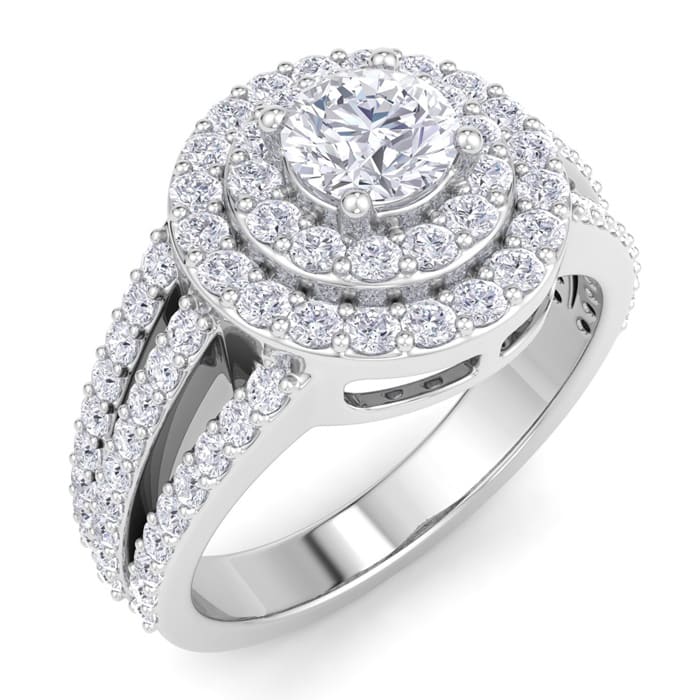1 1/2 Carat Double Halo Diamond Engagement Ring In 14 Karat White Gold