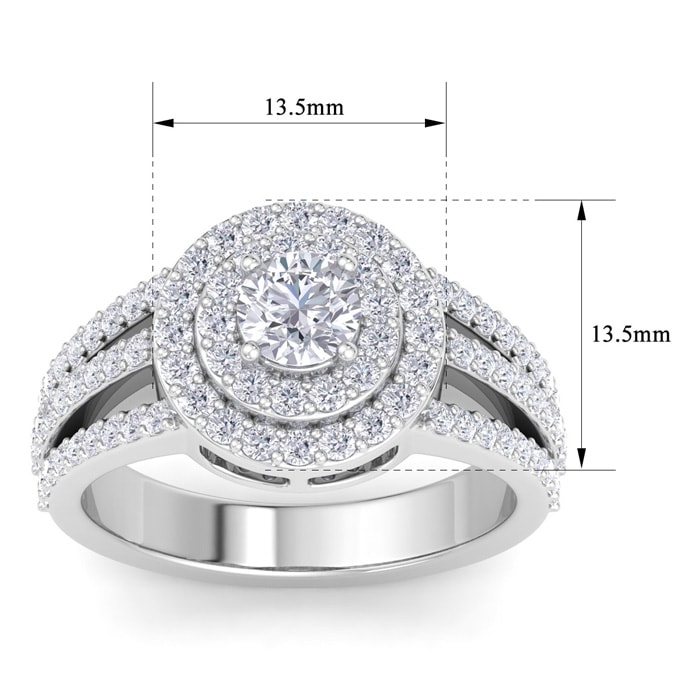 1 1/2 Carat Double Halo Diamond Engagement Ring In 14 Karat White Gold