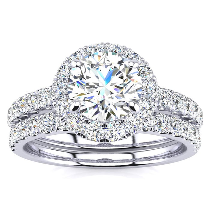 Shop 10k White Gold 3ct Tdw Cushion Halo Diamond Engagement Ring Set Overstock 25410739