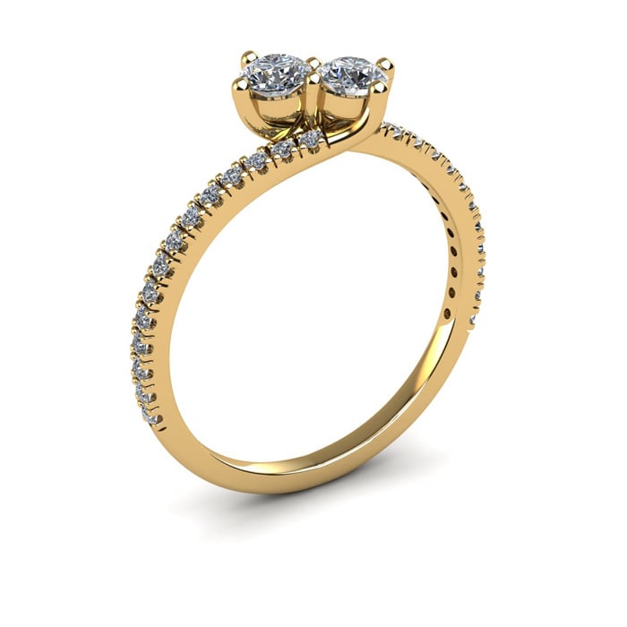 1/2 Carat Two Stone Diamond Bonded Love Ring In 14K Yellow Gold