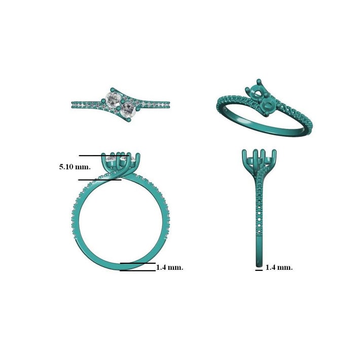 1/2 Carat Two Stone Diamond Bonded Love Ring In 14K Yellow Gold