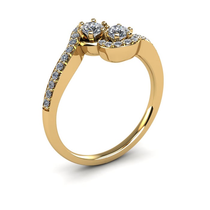 1/2 Carat Two Stone Diamond Swirl Ring In 14K Yellow Gold