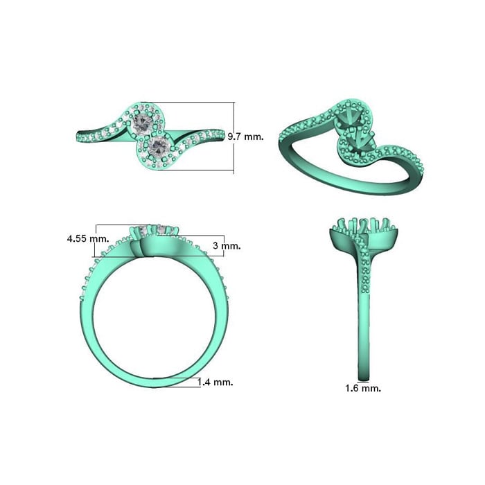1/2 Carat Two Stone Diamond Swirl Ring In 14K Yellow Gold