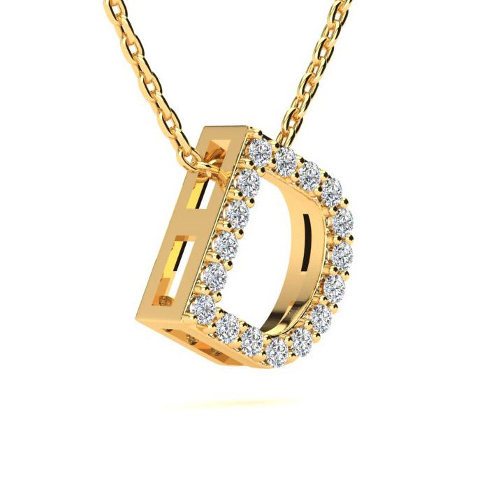 Letter D Diamond Initial Necklace In 14K Yellow Gold With 13 Diamonds