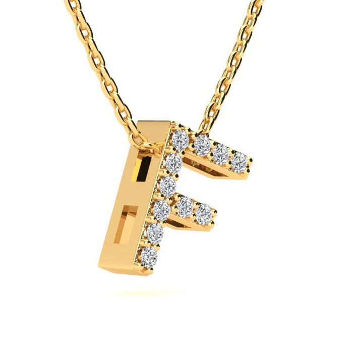 Letter F Diamond Initial Necklace In 14K Yellow Gold With 13 Diamonds