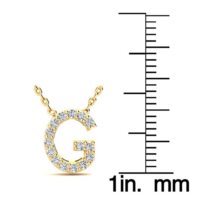 Letter G Diamond Initial Necklace In 14K Yellow Gold With 13 Diamonds