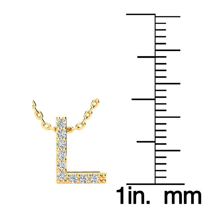 Letter L Diamond Initial Necklace In 14K Yellow Gold With 9 Diamonds