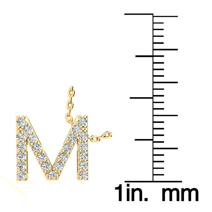 Letter M Diamond Initial Necklace In 14K Yellow Gold With 13 Diamonds