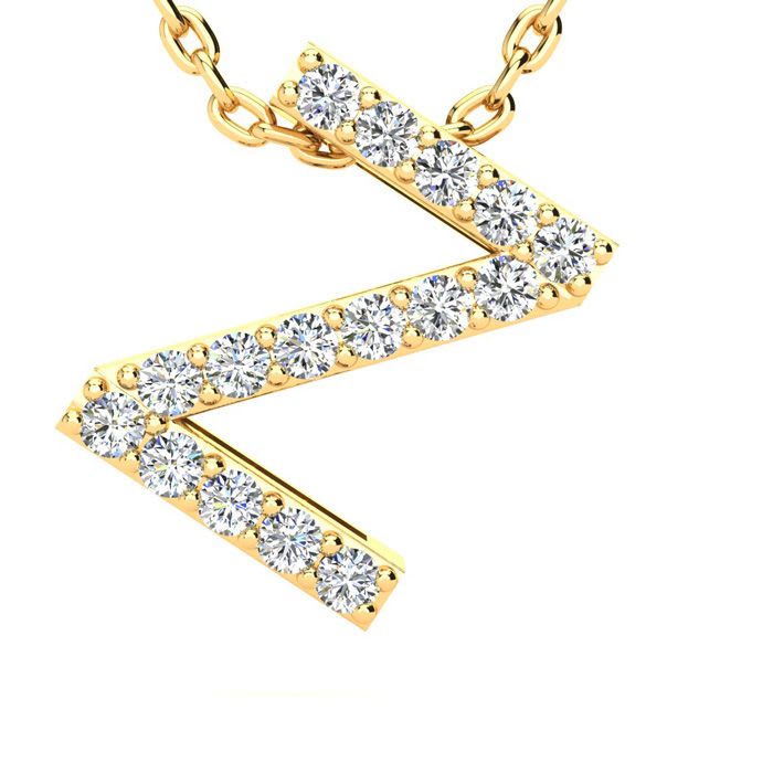 Letter Z Diamond Initial Necklace In 14K Yellow Gold With 13 Diamonds