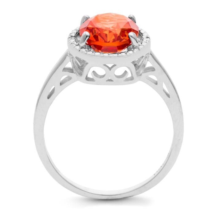 2.75ct Oval Created Padparadscha Sapphire and Diamond Halo Ring 