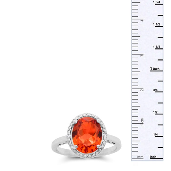 2.75ct Oval Created Padparadscha Sapphire and Diamond Halo Ring 