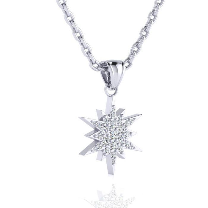 1/4 Carat Diamond Starburst Necklace, Sterling Silver, 18 Inches. Fiery Diamonds! 