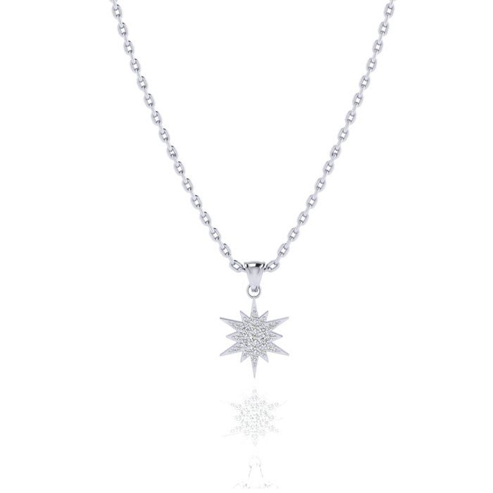 1/4 Carat Diamond Starburst Necklace, Sterling Silver, 18 Inches. Fiery Diamonds! 