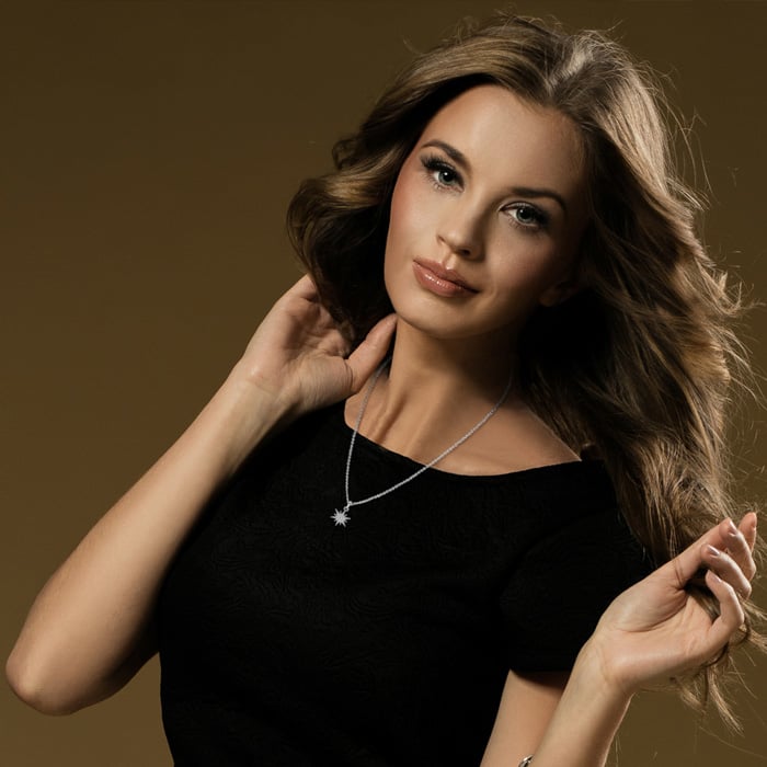 1/4 Carat Diamond Starburst Necklace, Sterling Silver, 18 Inches. Fiery Diamonds! 