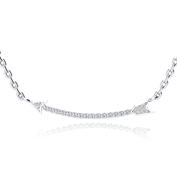 Arrow Necklace With 20 Fiery Diamonds in Solid Sterling Silver, 18 Inches