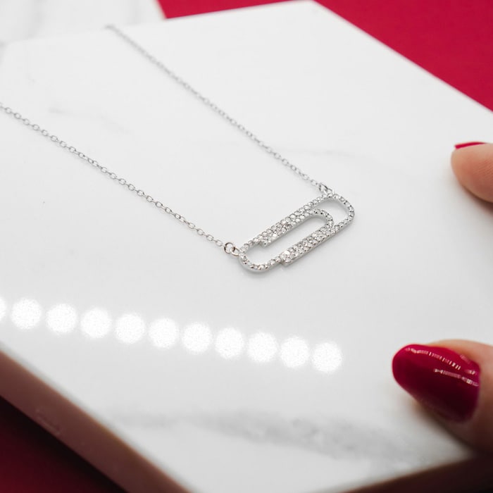 1/2 Carat Diamond Paperclip Necklace, Sterling Silver, 18 Inches