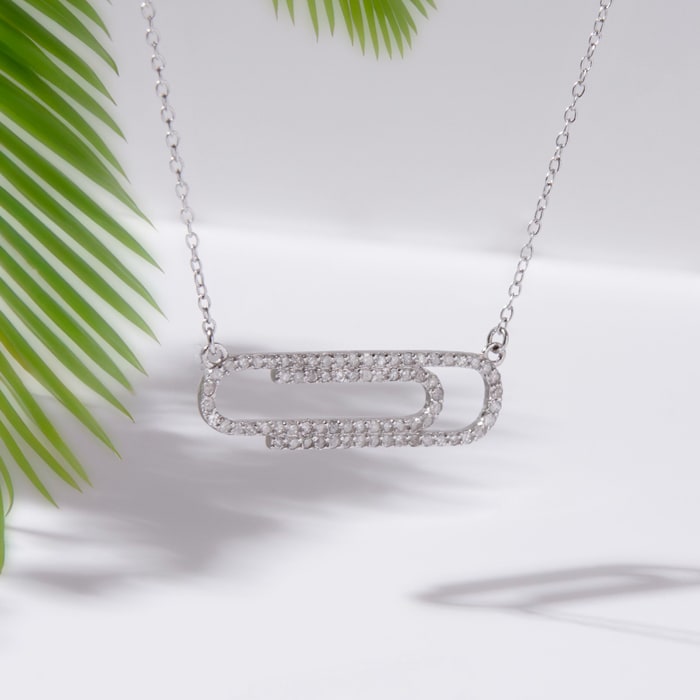1/2 Carat Diamond Paperclip Necklace, Sterling Silver, 18 Inches