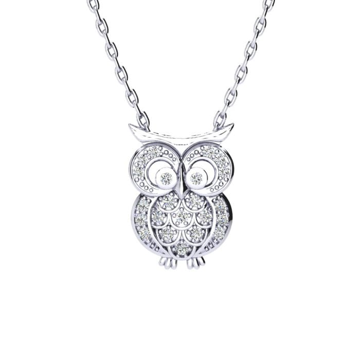 Sterling Silver Diamond Owl Pendant-Necklace on an 18inch Chain