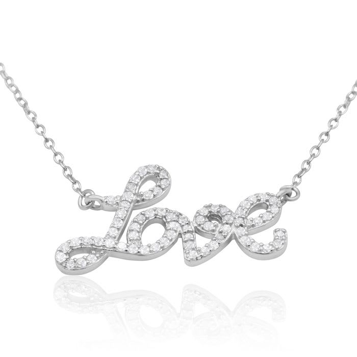 68 Fine Colorless Natural Diamond Love Necklace, Sterling Silver, 18 Inches. 1/2 Carat!