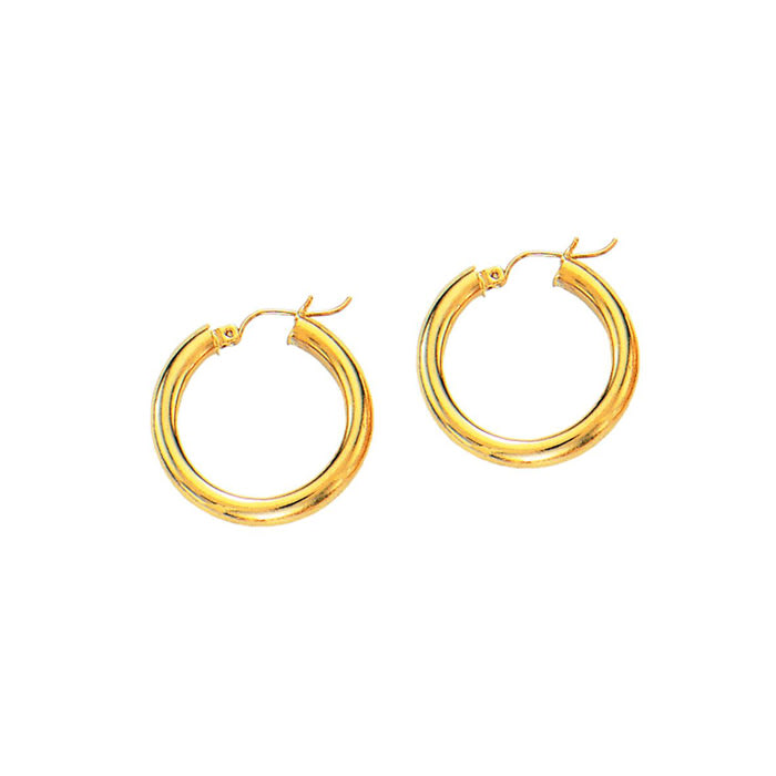 14 Karat Yellow Gold Polish Finished 20mm Hoop Earrings With Hinge With Notched Closure