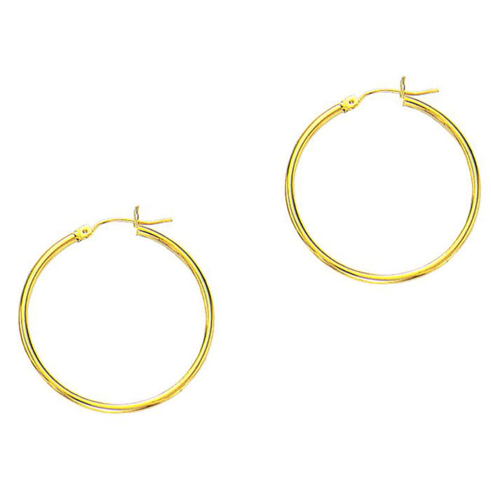 14 Karat Yellow Gold Polish Finished 25mm Hoop Earrings With Hinge With Notched Closure