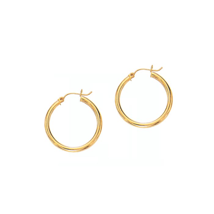 14 Karat Yellow Gold Polish Finished 25mm Hoop Earrings With Hinge With Notched Closure