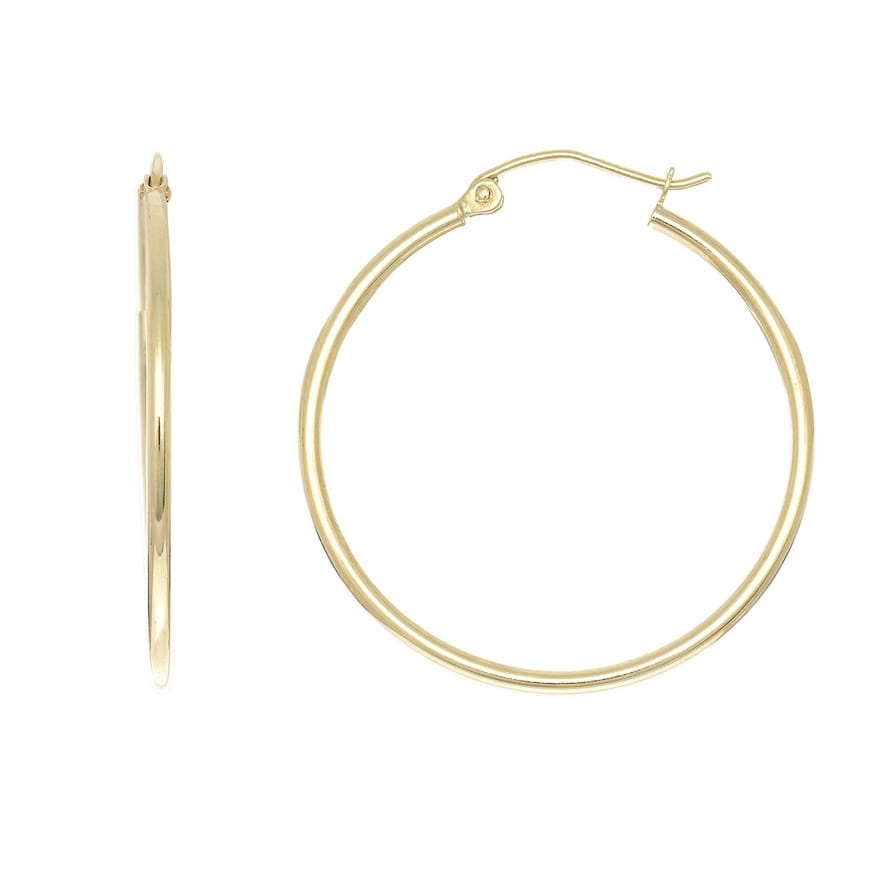 14 Karat Yellow Gold Polish Finished 30mm Hoop Earrings With Hinge With Notched Closure