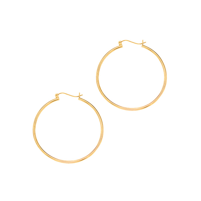 14 Karat Yellow Gold Polish Finished 40mm Hoop Earrings With Hinge With Notched Closure