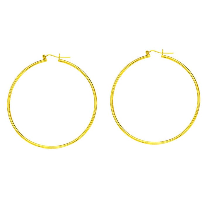 14 Karat Yellow Gold Polish Finished 45mm Hoop Earrings With Hinge With Notched Closure