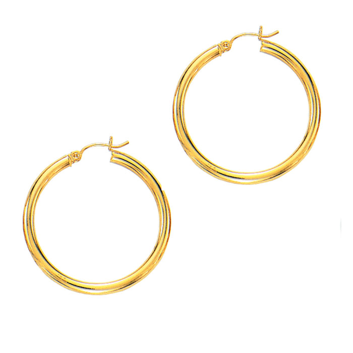 14 Karat Yellow Gold Polish Finished 30mm Hoop Earrings With Hinge With Notched Closure