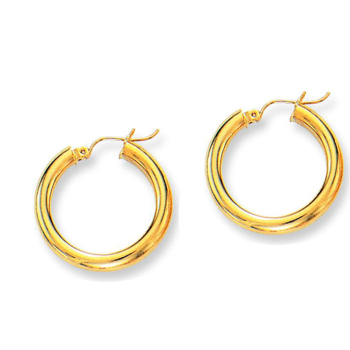 14 Karat Yellow Gold Polish Finished 25mm Hoop Earrings With Hinge With Notched Closure