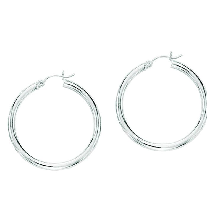 14 Karat White Gold Polish Finished 40mm Hoop Earrings With Hinge With Notched Closure