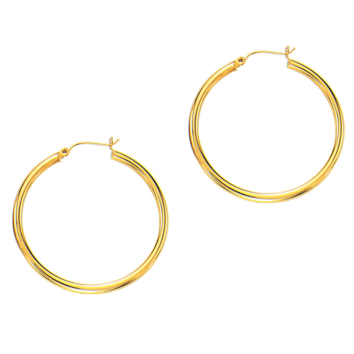 14 Karat Yellow Gold Polish Finished 40mm Hoop Earrings With Hinge With Notched Closure