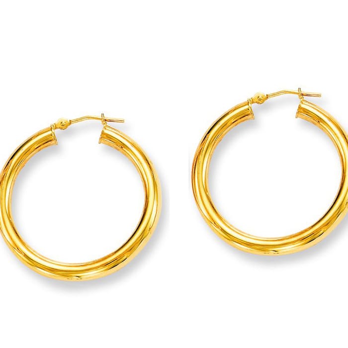 14 Karat Yellow Gold Polish Finished 30mm Hoop Earrings With Hinge With Notched Closure