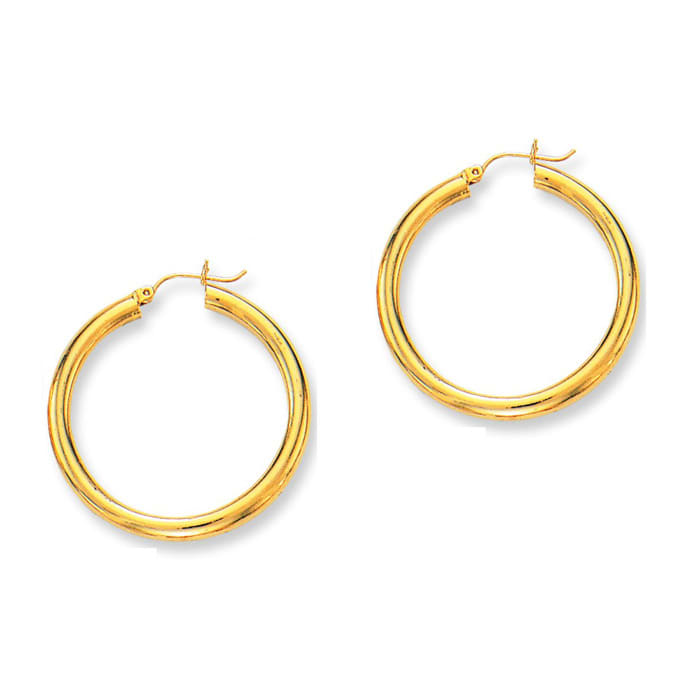 14 Karat Yellow Gold Polish Finished 40mm Hoop Earrings With Hinge With Notched Closure