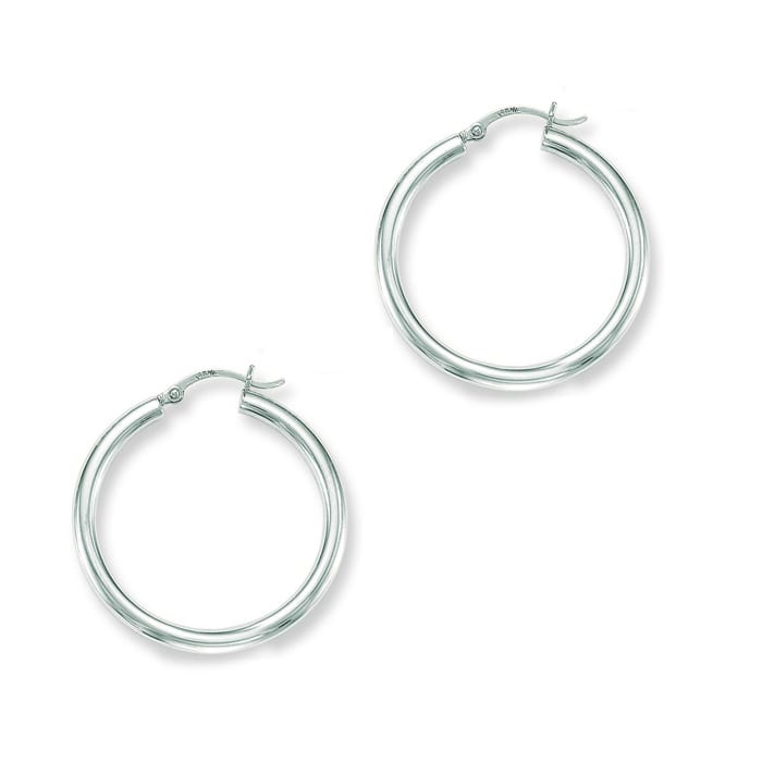 14 Karat White Gold Polish Finished 40mm Hoop Earrings With Hinge With Notched Closure