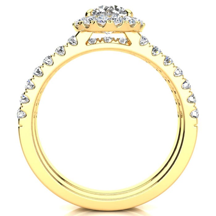 1 1/2 Carat Pave Halo Diamond Bridal Set in 14k Yellow Gold