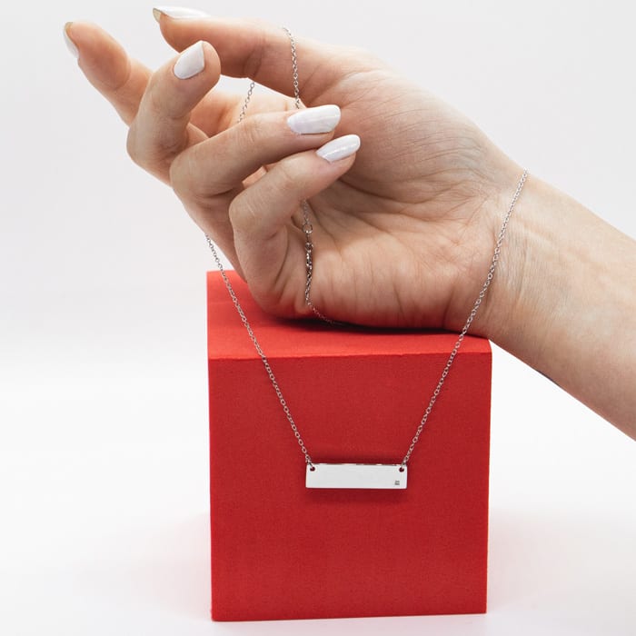 FREE ENGRAVING Sterling Silver Diamond Accent Bar Necklace, 18 Inches.  Our #1 Personalized Necklace! Get Yours Today!