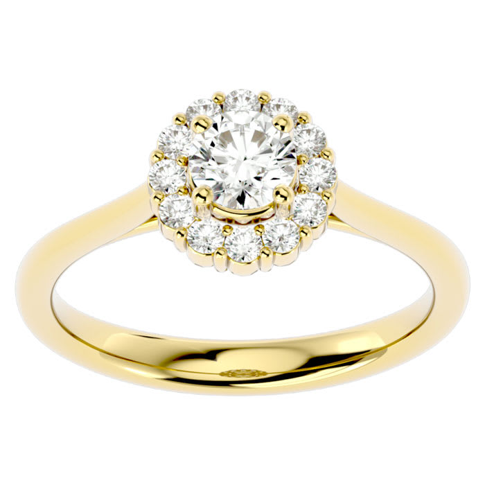 3/4 Carat Halo Diamond Engagement Ring In 14 Karat Yellow Gold