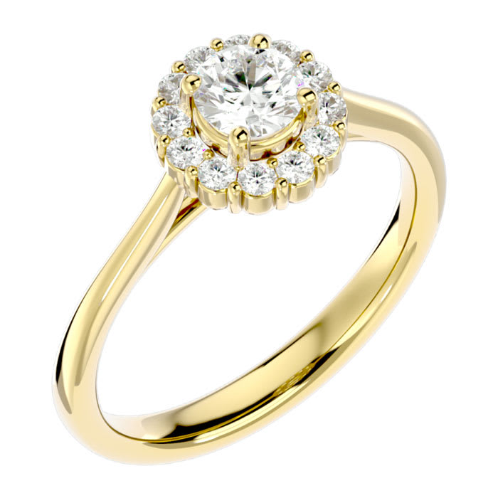 3/4 Carat Halo Diamond Engagement Ring In 14 Karat Yellow Gold
