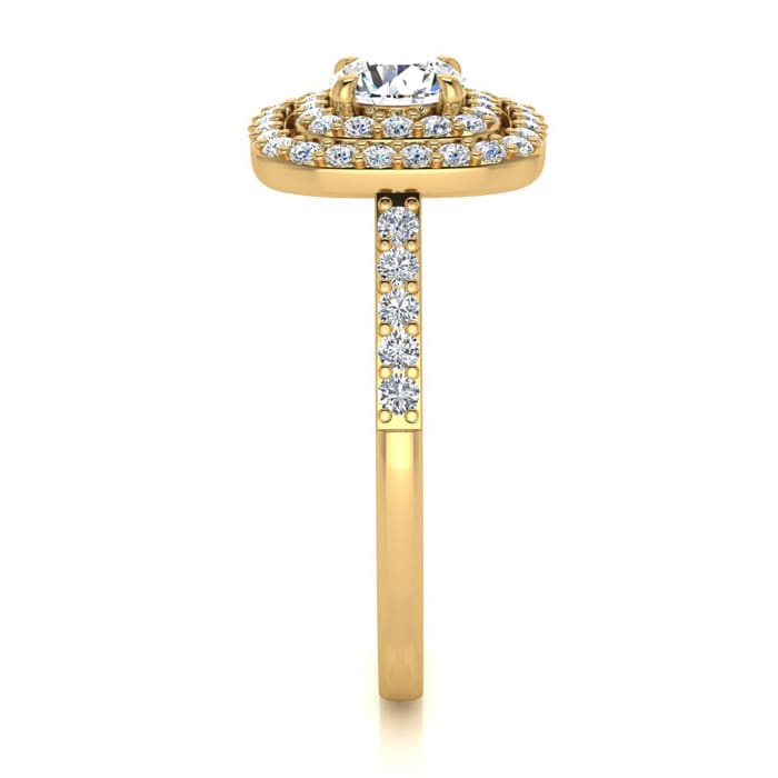 1 Carat Double Halo Diamond Engagement Ring in 14 Karat Yellow Gold 
