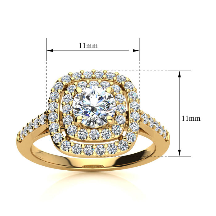 1 Carat Double Halo Diamond Engagement Ring in 14 Karat Yellow Gold 
