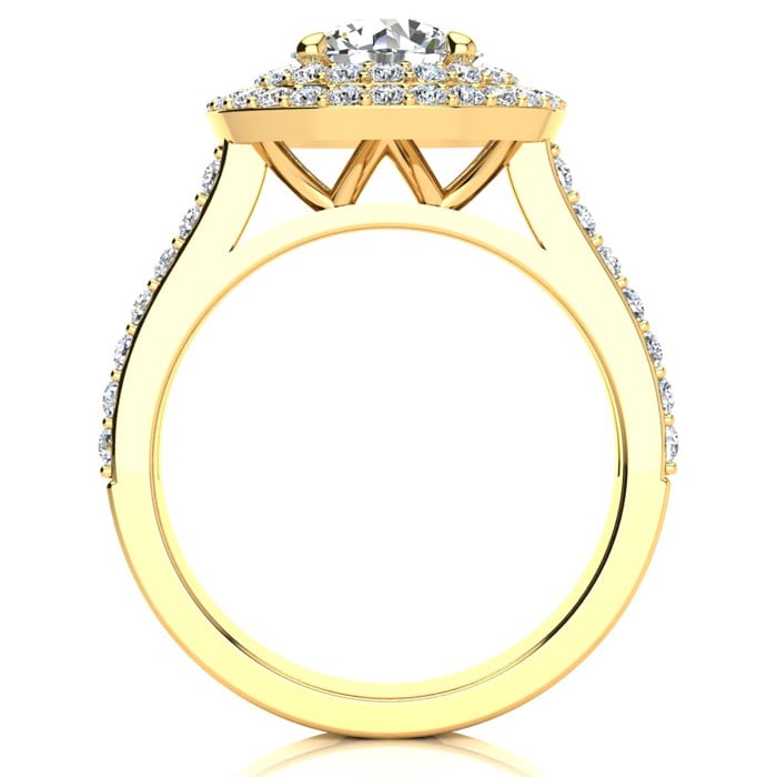 2 1/2 Carat Double Halo Round Diamond Engagement Ring in 14 Karat Yellow Gold