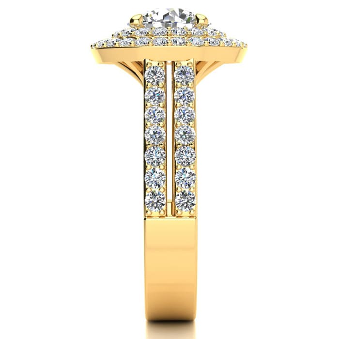 2 1/2 Carat Double Halo Round Diamond Engagement Ring in 14 Karat Yellow Gold