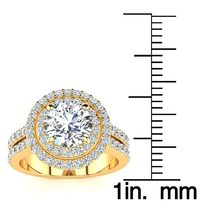 2 1/2 Carat Double Halo Round Diamond Engagement Ring in 14 Karat Yellow Gold