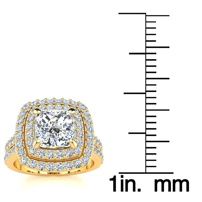 2 1/2 Carat Double Halo Cushion Cut Diamond Engagement Ring in 14 Karat Yellow Gold