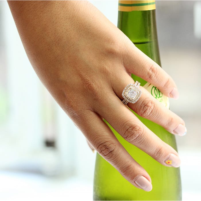 2 1/2 Carat Double Halo Cushion Cut Diamond Engagement Ring in 14 Karat Yellow Gold