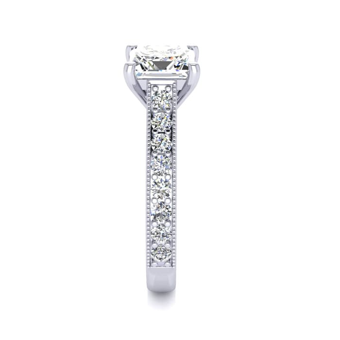 2 1/2 Carat Diamond Engagement Ring With 2 Carat Princess Cut Center Diamond In 14K White Gold